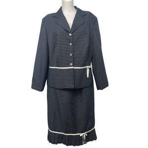 Giorgio Sant'angelo Womens Navy Blue White Two Piece Skirt Suit Set Size 24W